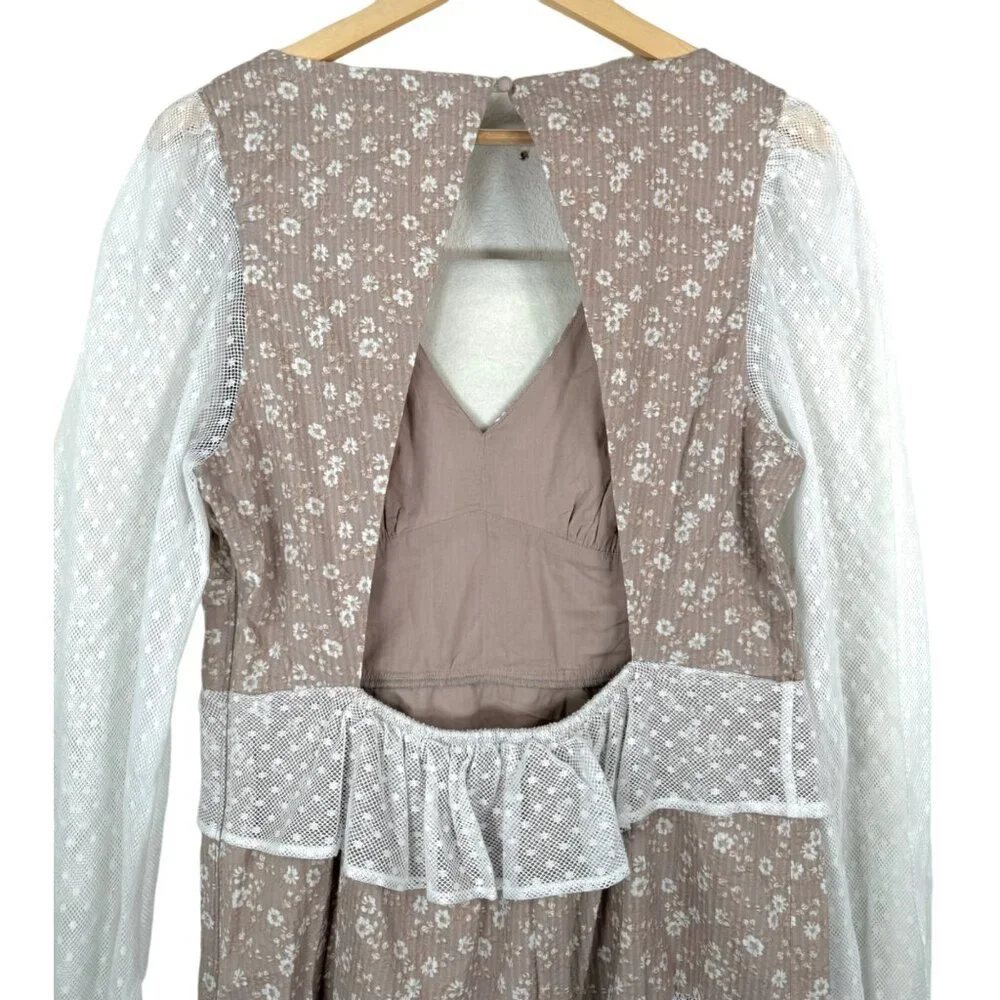 Abercrombie Social Tourist Floral Cottage core‎ Dress ruffle and lace sz L - Picture 5 of 12